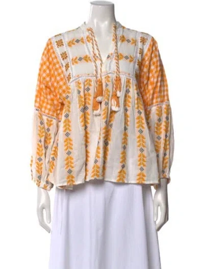Pre-owned Dodo Bar Or Patterned V-neck Blouse In White
