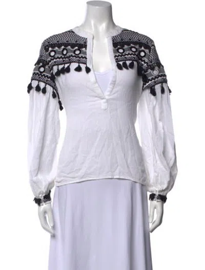 Pre-owned Dodo Bar Or Patterned V-neck Blouse In White