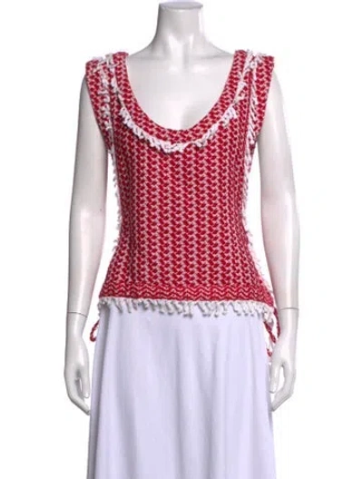 Pre-owned Dodo Bar Or Patterned V-neck Top In Red