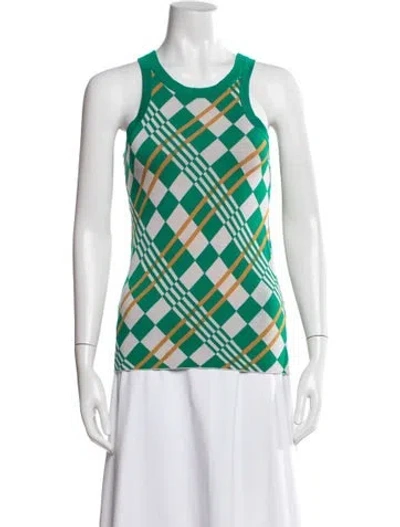 Pre-owned Dodo Bar Or Plaid Print Crew Neck Top In Green