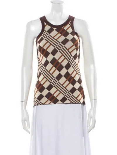Pre-owned Dodo Bar Or Plaid Print Crew Neck Top In Multicolor