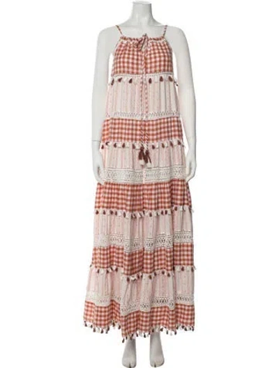 Pre-owned Dodo Bar Or Plaid Print Long Dress In Brown