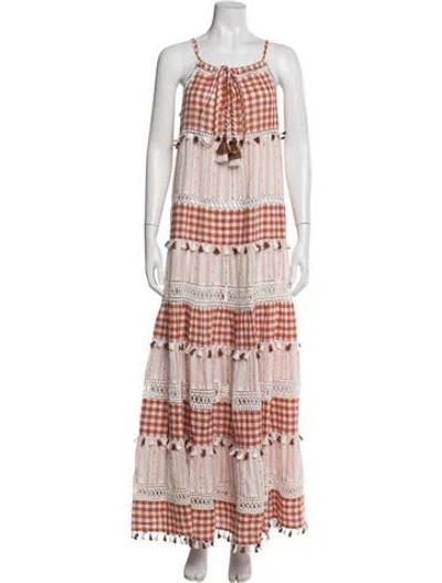 Pre-owned Dodo Bar Or Plaid Print Long Dress In Orange