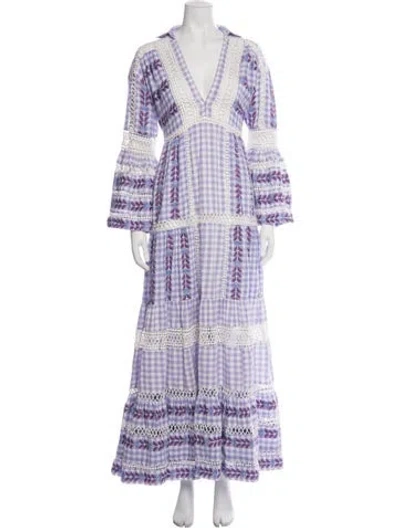 Pre-owned Dodo Bar Or Plaid Print Long Dress In Purple