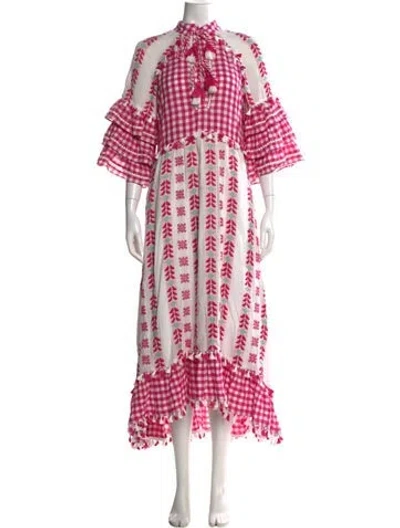 Pre-owned Dodo Bar Or Plaid Print Long Dress In White