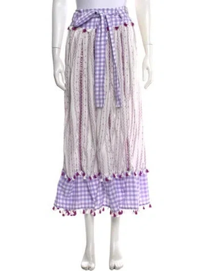 Pre-owned Dodo Bar Or Plaid Print Long Skirt In White