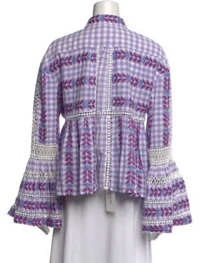 Pre-owned Dodo Bar Or Plaid Print Long Sleeve Top In Purple