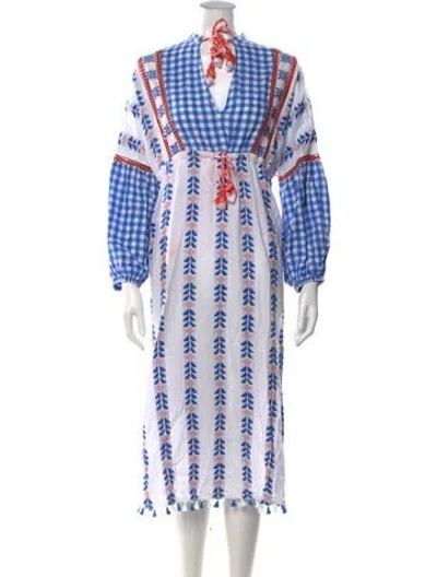 Pre-owned Dodo Bar Or Plaid Print Midi Length Dress In Blue