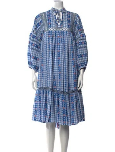Pre-owned Dodo Bar Or Plaid Print Midi Length Dress In Blue