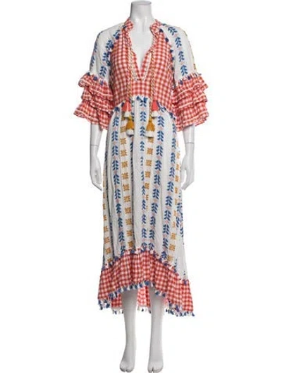 Pre-owned Dodo Bar Or Plaid Print Midi Length Dress In Red