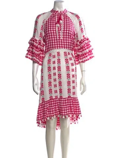 Pre-owned Dodo Bar Or Plaid Print Midi Length Dress In White