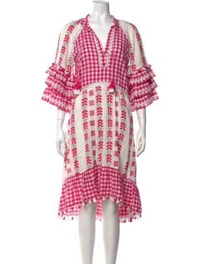 Pre-owned Dodo Bar Or Plaid Print Midi Length Dress In White
