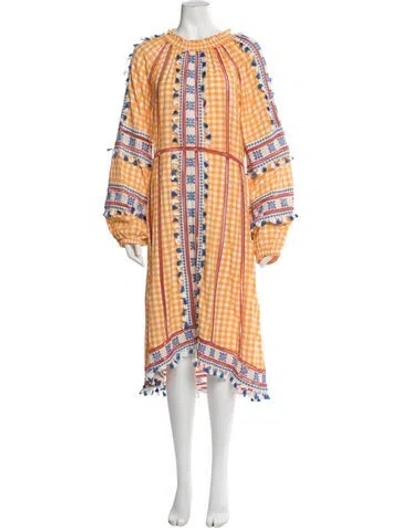 Pre-owned Dodo Bar Or Plaid Print Midi Length Dress In Yellow