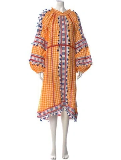 Pre-owned Dodo Bar Or Plaid Print Midi Length Dress In Yellow