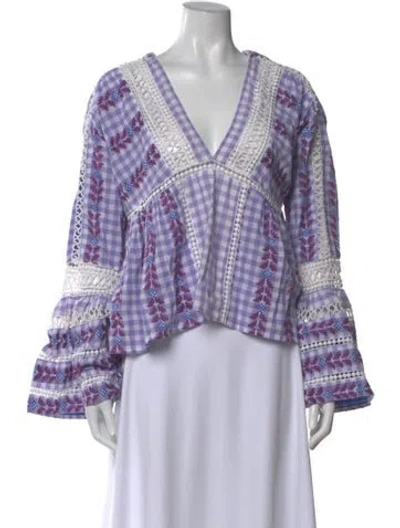 Pre-owned Dodo Bar Or Plaid Print V-neck Top In Purple