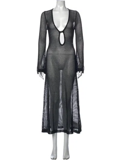 Pre-owned Dodo Bar Or Plunge Neckline Long Dress In Black