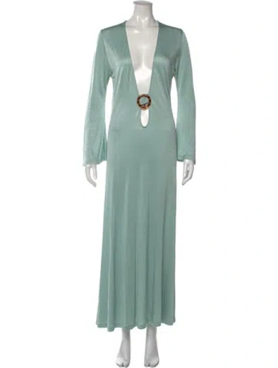 Pre-owned Dodo Bar Or Plunge Neckline Long Dress In Green