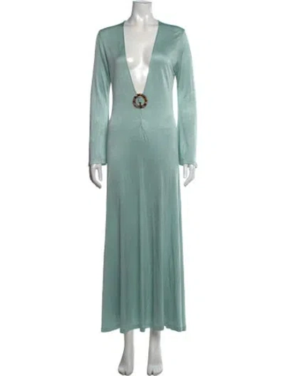 Pre-owned Dodo Bar Or Plunge Neckline Long Dress In Green