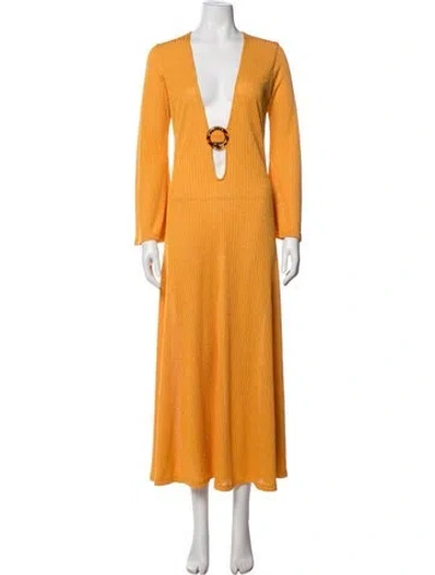 Pre-owned Dodo Bar Or Plunge Neckline Long Dress In Orange
