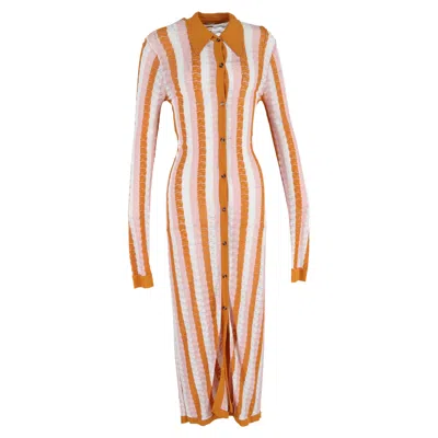 Dodo Bar Or Polka Dar Striped Pointelle-knit Midi Shirt Dress In Multicolor Viscose In Orange