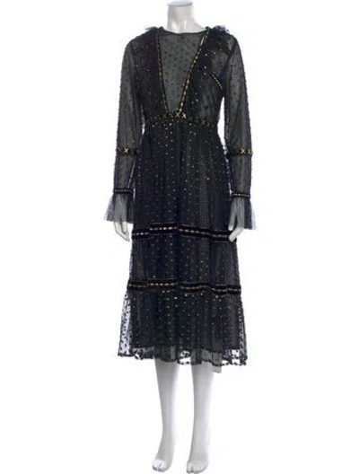 Pre-owned Dodo Bar Or Polka Dot Print Midi Length Dress In Black/blue