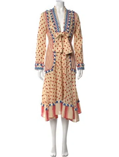 Pre-owned Dodo Bar Or Polka Dot Print Midi Length Dress In Neutrals/red