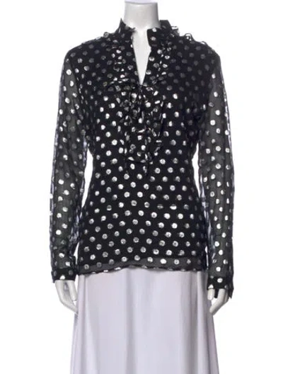 Pre-owned Dodo Bar Or Polka Dot Print Tie Neck Blouse In Black/metallic/silver