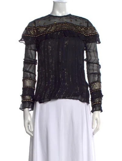 Pre-owned Dodo Bar Or Printed Crew Neck Blouse In Black/gold