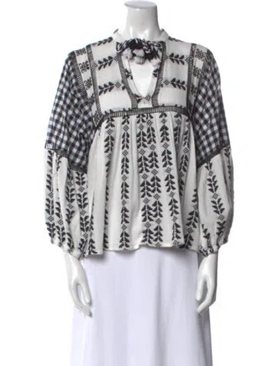 Pre-owned Dodo Bar Or Printed Crew Neck Blouse In White