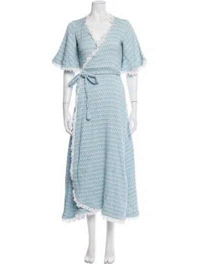 Pre-owned Dodo Bar Or Printed Fringe Trim Accent Robe In Blue/white