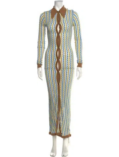 Pre-owned Dodo Bar Or Printed Long Dress In Blue