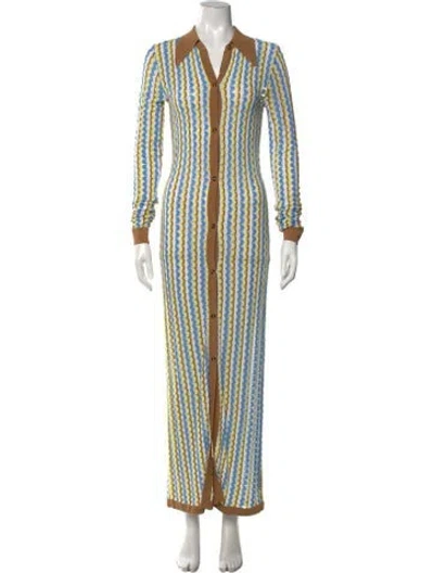 Pre-owned Dodo Bar Or Printed Long Dress In Brown