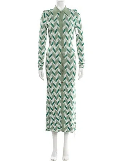 Pre-owned Dodo Bar Or Printed Long Dress In Green
