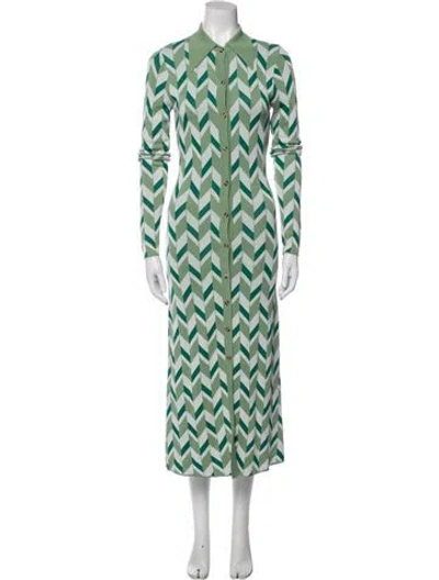 Pre-owned Dodo Bar Or Printed Long Dress In Green