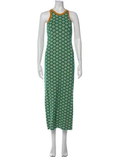 Pre-owned Dodo Bar Or Printed Long Dress In Green