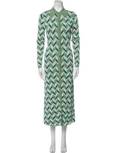 Pre-owned Dodo Bar Or Printed Long Dress In Green