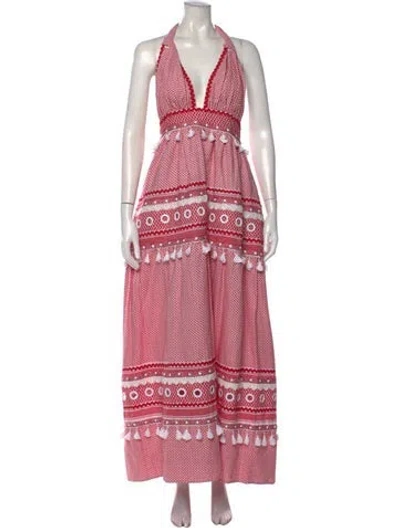 Pre-owned Dodo Bar Or Printed Long Dress In Red