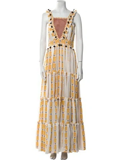 Pre-owned Dodo Bar Or Printed Long Dress In White