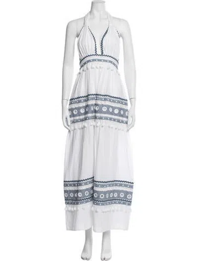 Pre-owned Dodo Bar Or Printed Long Dress In White