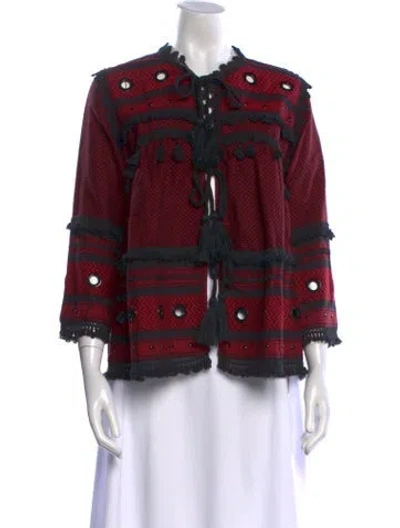 Pre-owned Dodo Bar Or Printed Mock Neck Blouse In Red