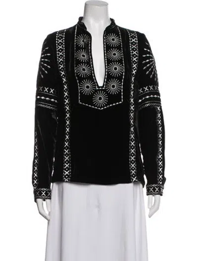 Pre-owned Dodo Bar Or Printed V-neck Blouse In Black