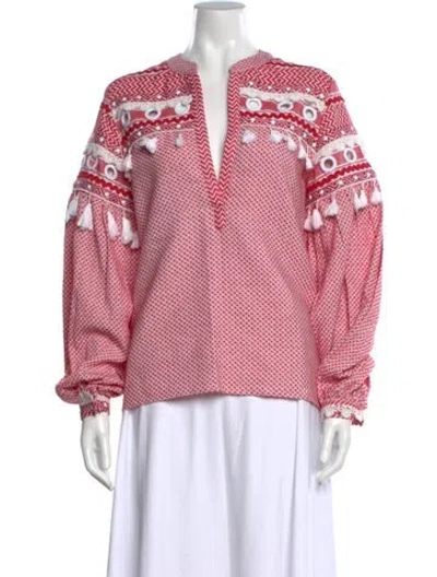 Pre-owned Dodo Bar Or Printed V-neck Blouse In Red