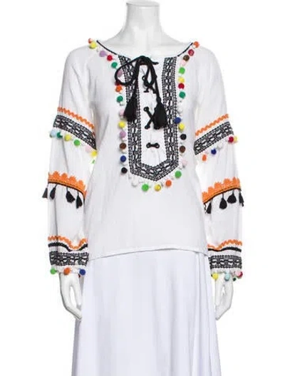 Pre-owned Dodo Bar Or Printed V-neck Blouse In White