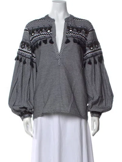 Pre-owned Dodo Bar Or Printed V-neck Top In Black