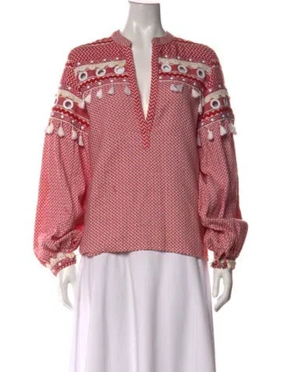 Pre-owned Dodo Bar Or Printed V-neck Top In Red