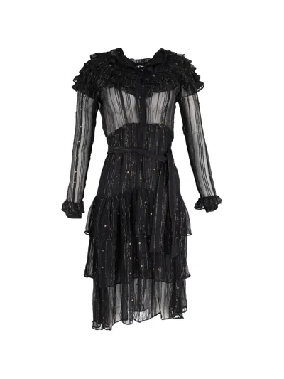 Pre-owned Dodo Bar Or Ruffled Silk Midi Dress In Black
