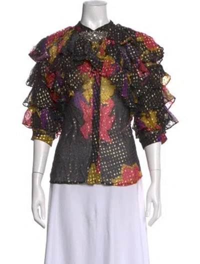 Pre-owned Dodo Bar Or Silk Floral Print Blouse In Black