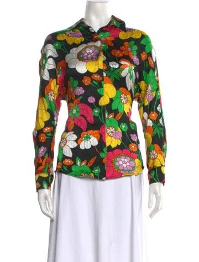 Pre-owned Dodo Bar Or Silk Floral Print Blouse In Black