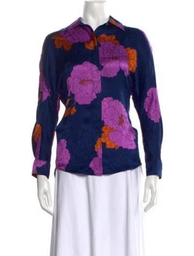 Pre-owned Dodo Bar Or Silk Floral Print Blouse In Blue