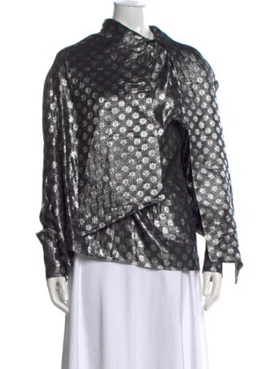Pre-owned Dodo Bar Or Silk Floral Print Top In Silver